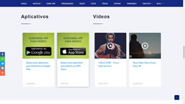 Tela da página inicial do site administrável aplicativos e vídeos